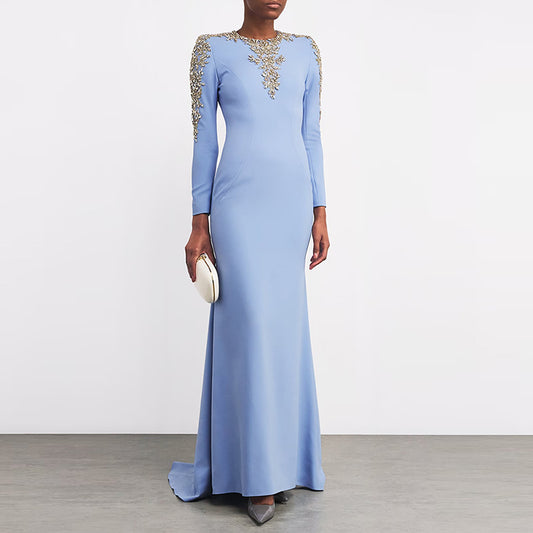 Heavy-duty Beaded And Diamond-encrusted Petite-trailing Long Dress