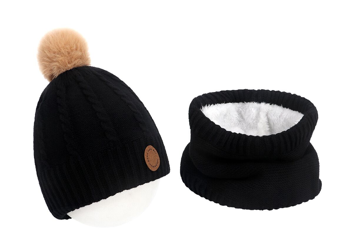 Children's Knitted Hat And Scarf Two-piece Autumn And Winter Fleece