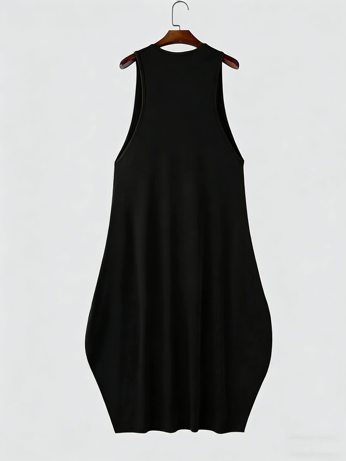 Mens Black U-Neck Sleeveless High Waist Flared Maxi Dress