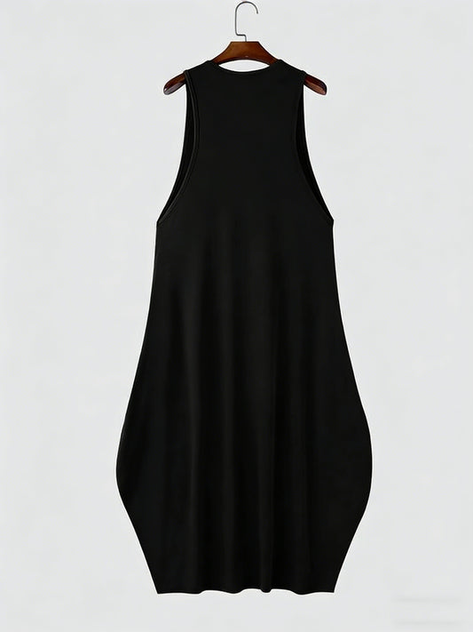 Mens Black U-Neck Sleeveless High Waist Flared Maxi Dress