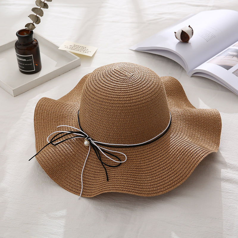 Women's Wavy Edge Big Brim Straw Hat Korean Travel