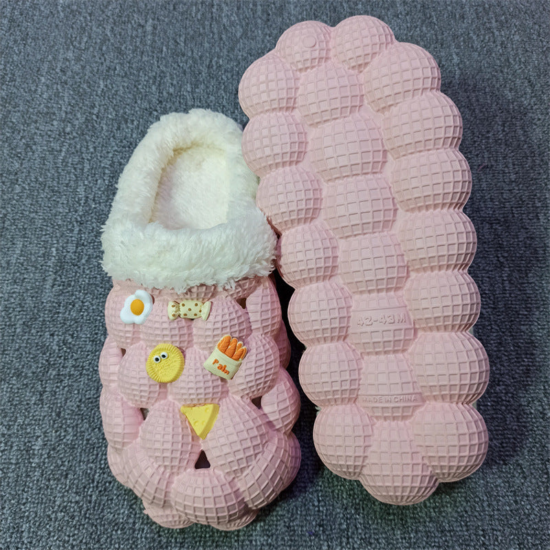 Men's And Women's Fashion Litchi Bubble Platform Non-slip Warm Cotton Slippers