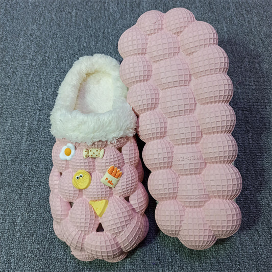 Herre- og dame-fashion litchi boble-platform skridsikre varme bomulds-hjemmesko
