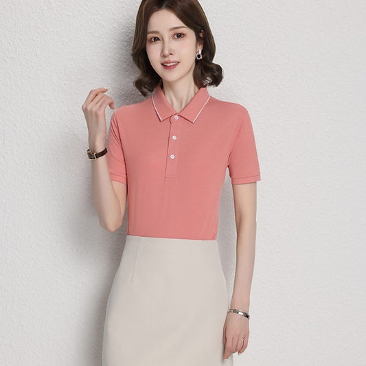 ICE Cotton Single Side Color Secondary Collar Lapel Short Sleeve Polo Shirt