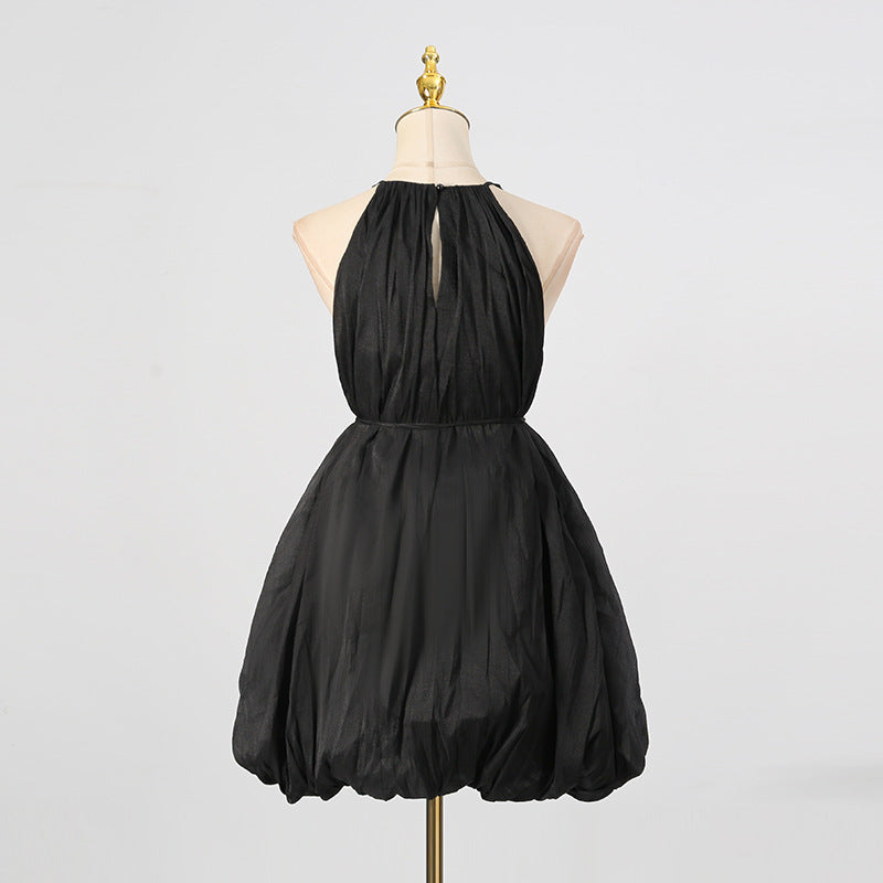 Retro French Boudoir Style Light Luxury Sleeveless Puffy Mini Skirt