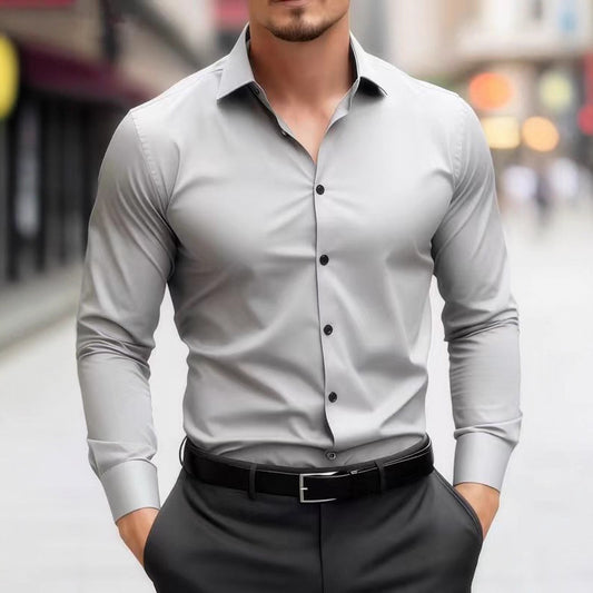 Herreskjorte i forretningsstil, koreansk-inspireret, flot, cool, slim-fit, professionel