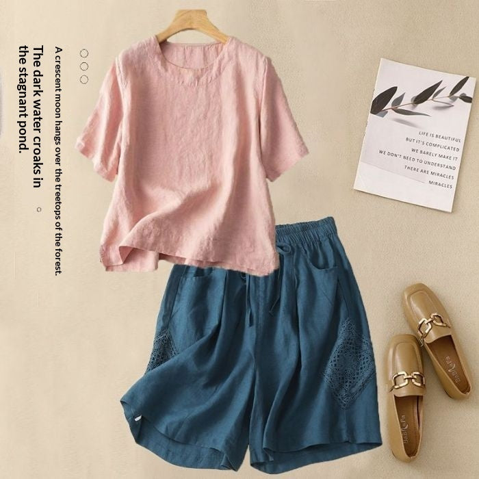 Loose Casual Elastic-waist Shorts Fashion Set