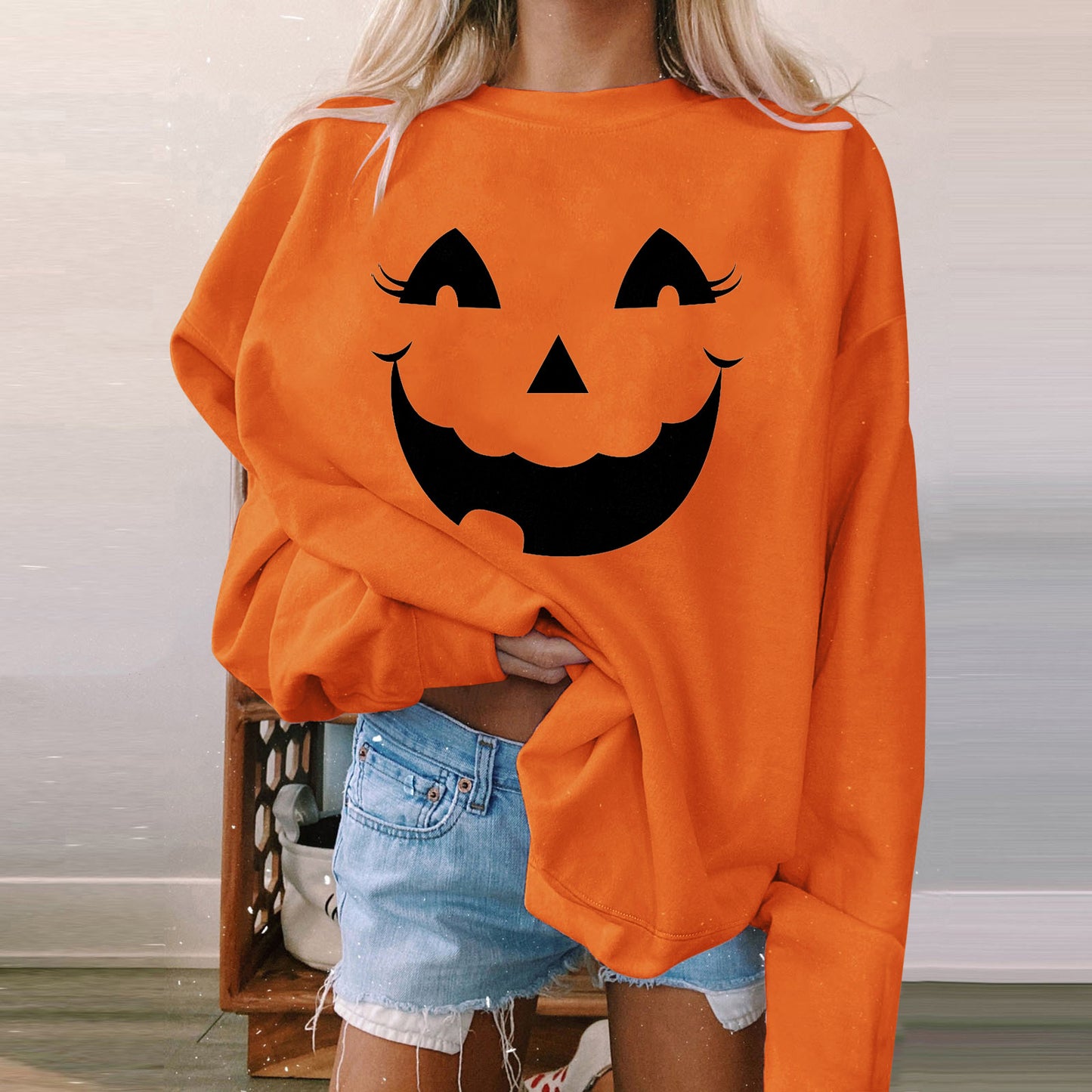 Kvinders Langærmet Afslappet Printet Polstret Sweatshirt til Halloween