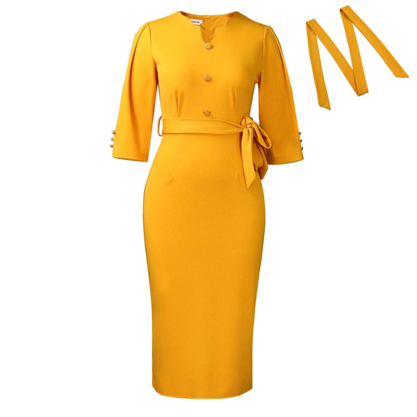 Stylish Sophisticated Solid-color Elegant OL-style V-neck Belted Maxi Dress