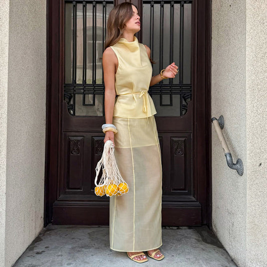 Stylish Casual Top With A Straight Skirt A Two-piece Set