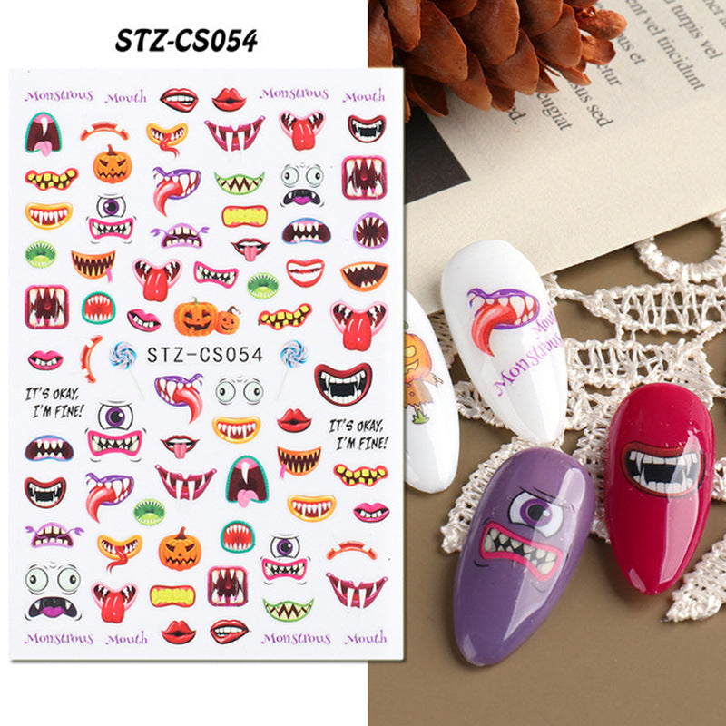 Nail Art Halloween Sticker Adhesive Color Pumpkin Zombie Skull