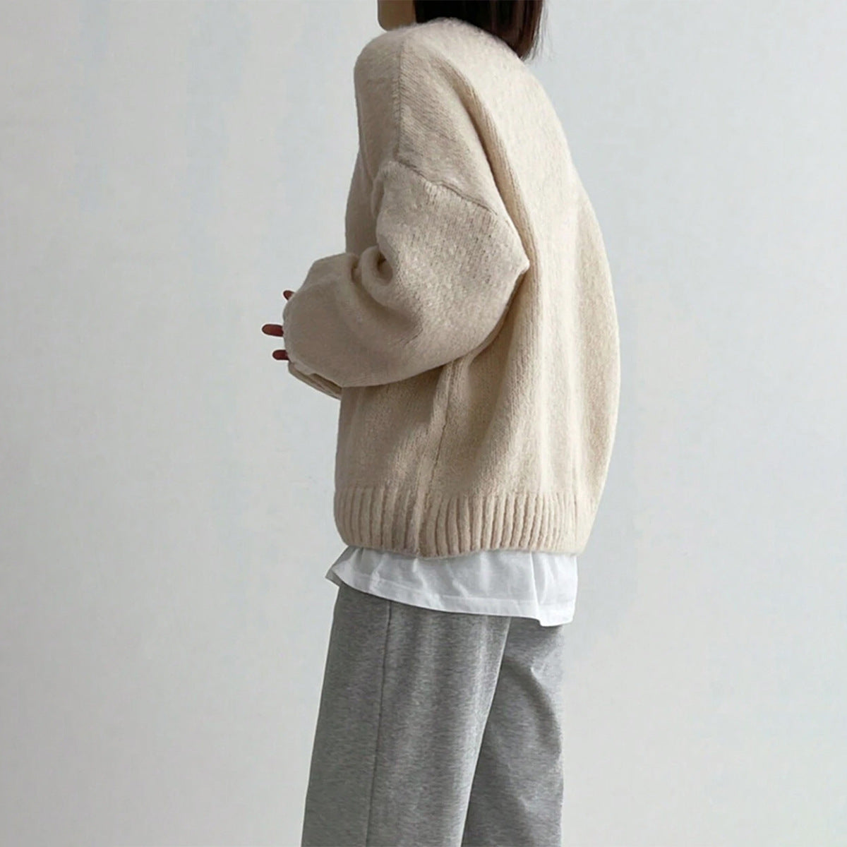 Versatile Round Neck Thickened Solid Color Sweater Pullover Long Sleeve