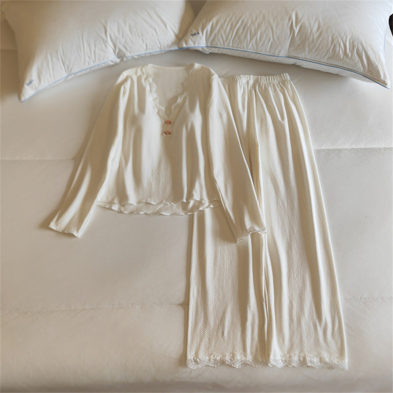 Womens Springautumn Long-sleeve Lightweight Pajama Set
