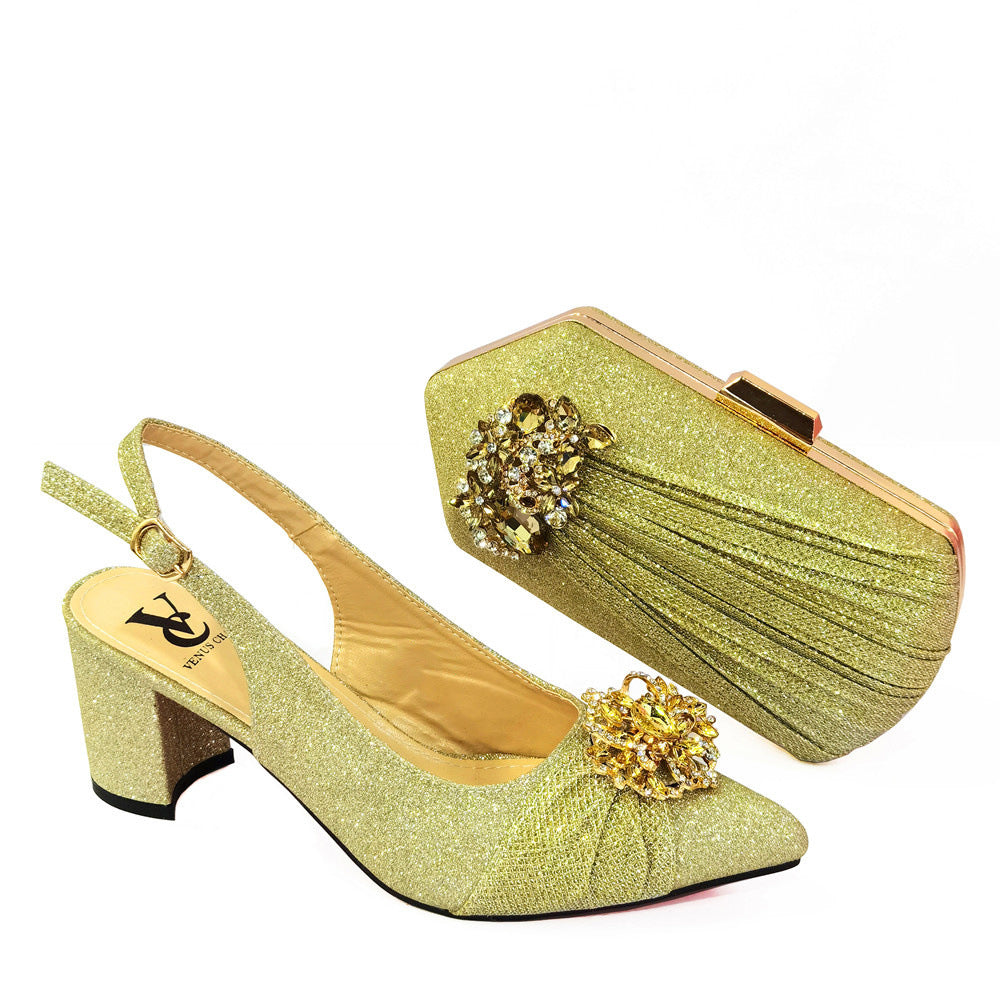 Pointed High Heel Sandals With Chain Crossbody Bag