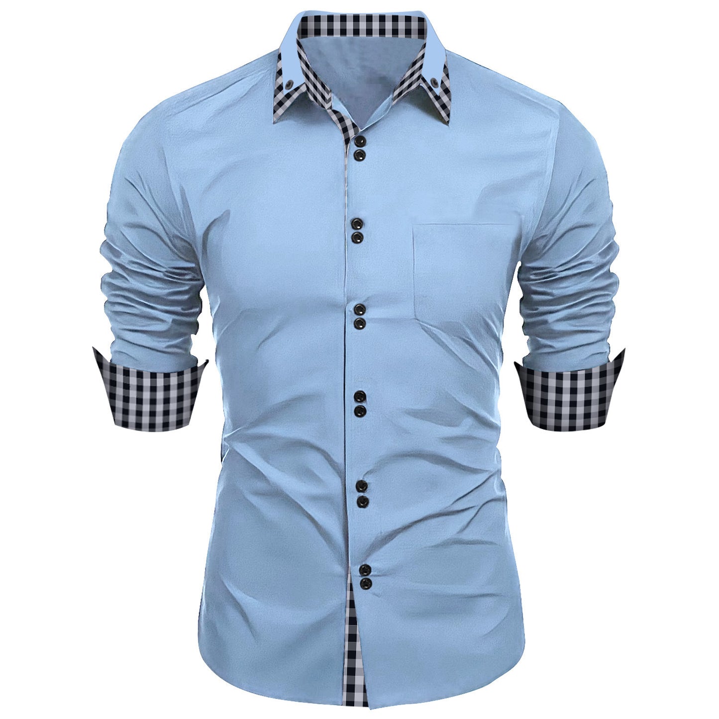 Collar Stitching Plaid Lapel Shirt European And American
