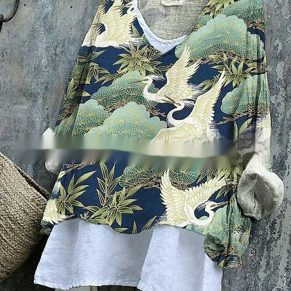 Womens Embroidered Loose Linen Top With Long Sleeves