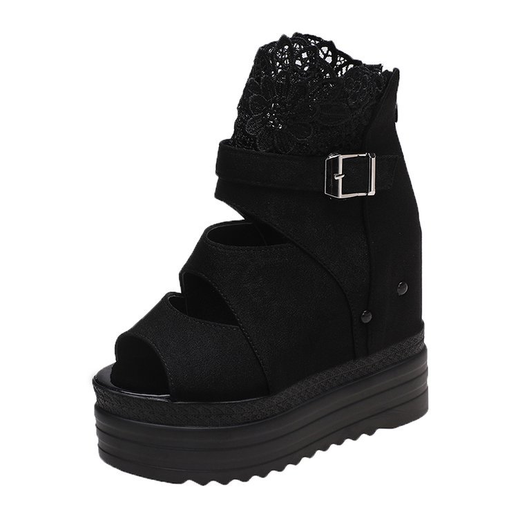 Suede Lace Fish Mouth Platform Wedge Romans