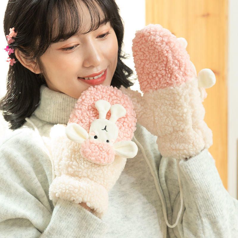 Women's Warm Cycling Gloves Cute Plush Neck