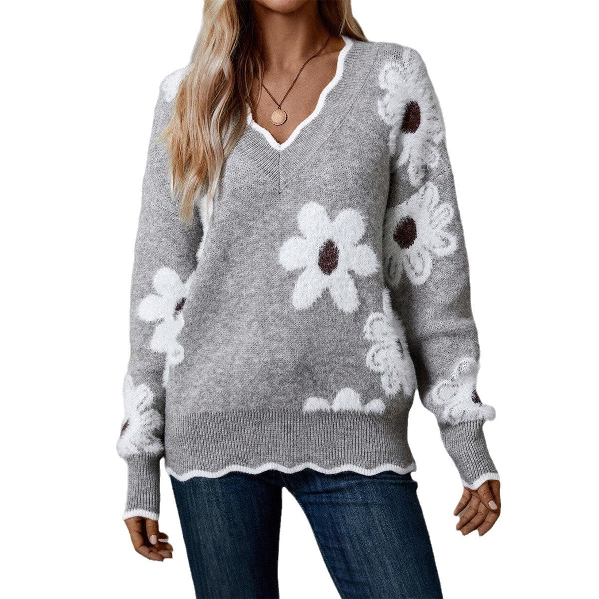 Pullover Knitting Lace Collar Brocade Sweater