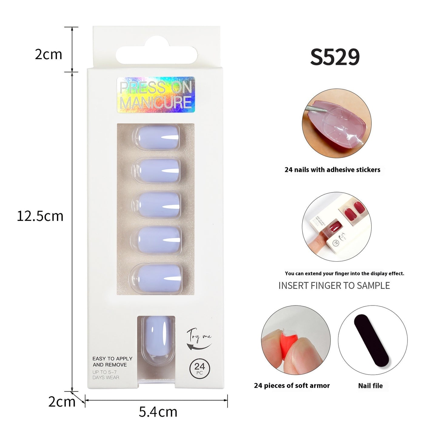 Short Square Head Solid Color Nail Stickers Finished Product 24 Pieces