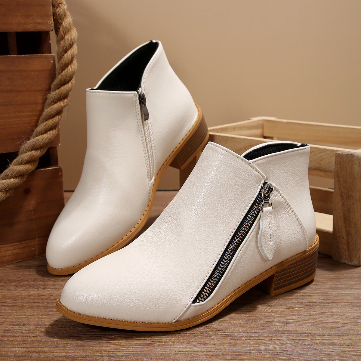 Womens Chunky-Heel Pointed-Toe Ankle Boots