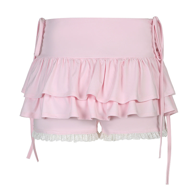 Sweet And Spicy Girl Pleated Tie Cake Skirt Trousers