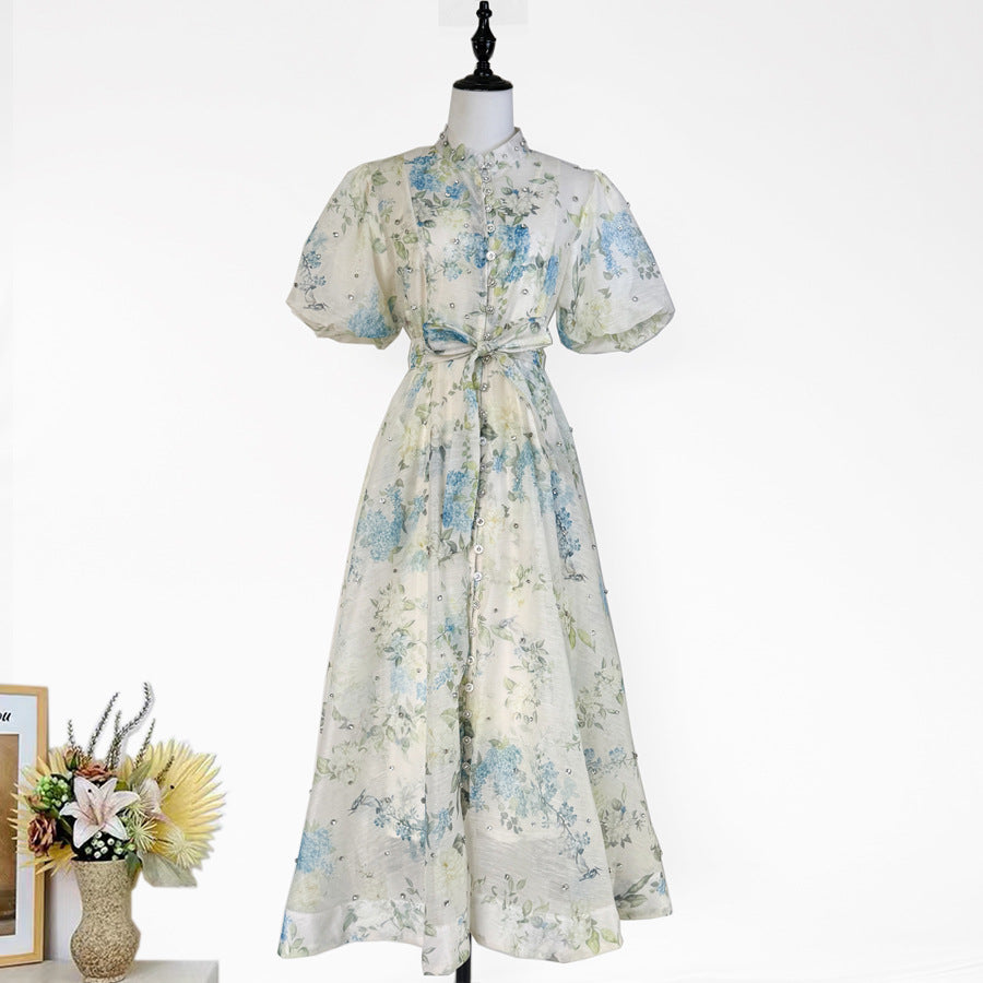 Womens Vintage-Style Floral Print Cinched Waist Dress