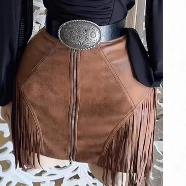 Suede-fringe Zip-up Shorts