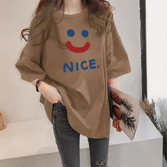 Casual Plus Size Short-sleeved T-shirt Versatile Mid-length Slimming