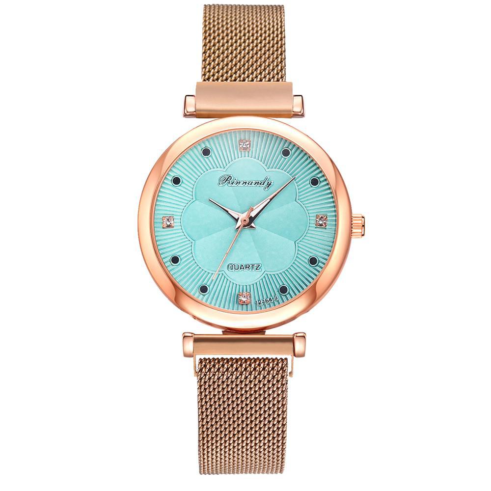 Casual Flower Dial Alloy Mesh Strap Quartz Watch