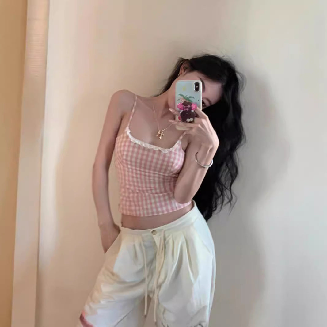 Womens Plaid LaceTrimmed Camisole FashionForward Style