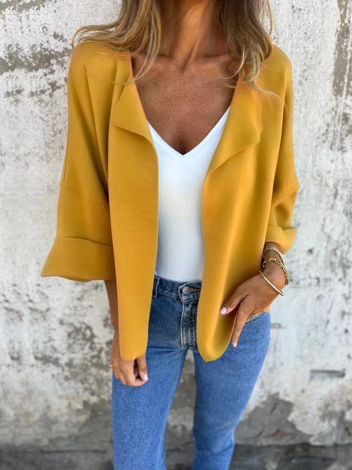Women's Casual Suede Cardigan Solid Color Polo Collar Coat