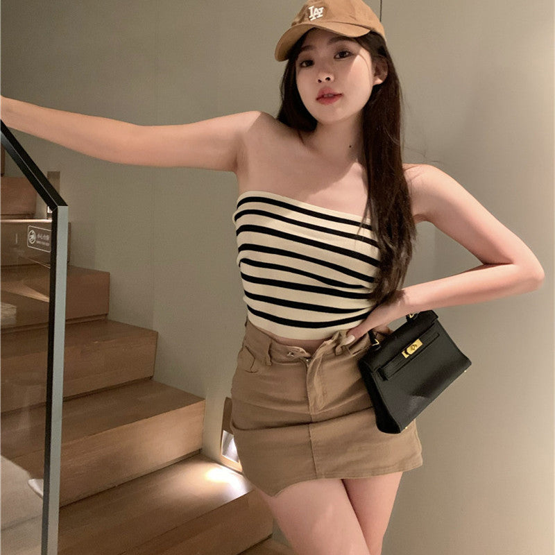Women's Summer Retro Tight Tube Design Short Top
