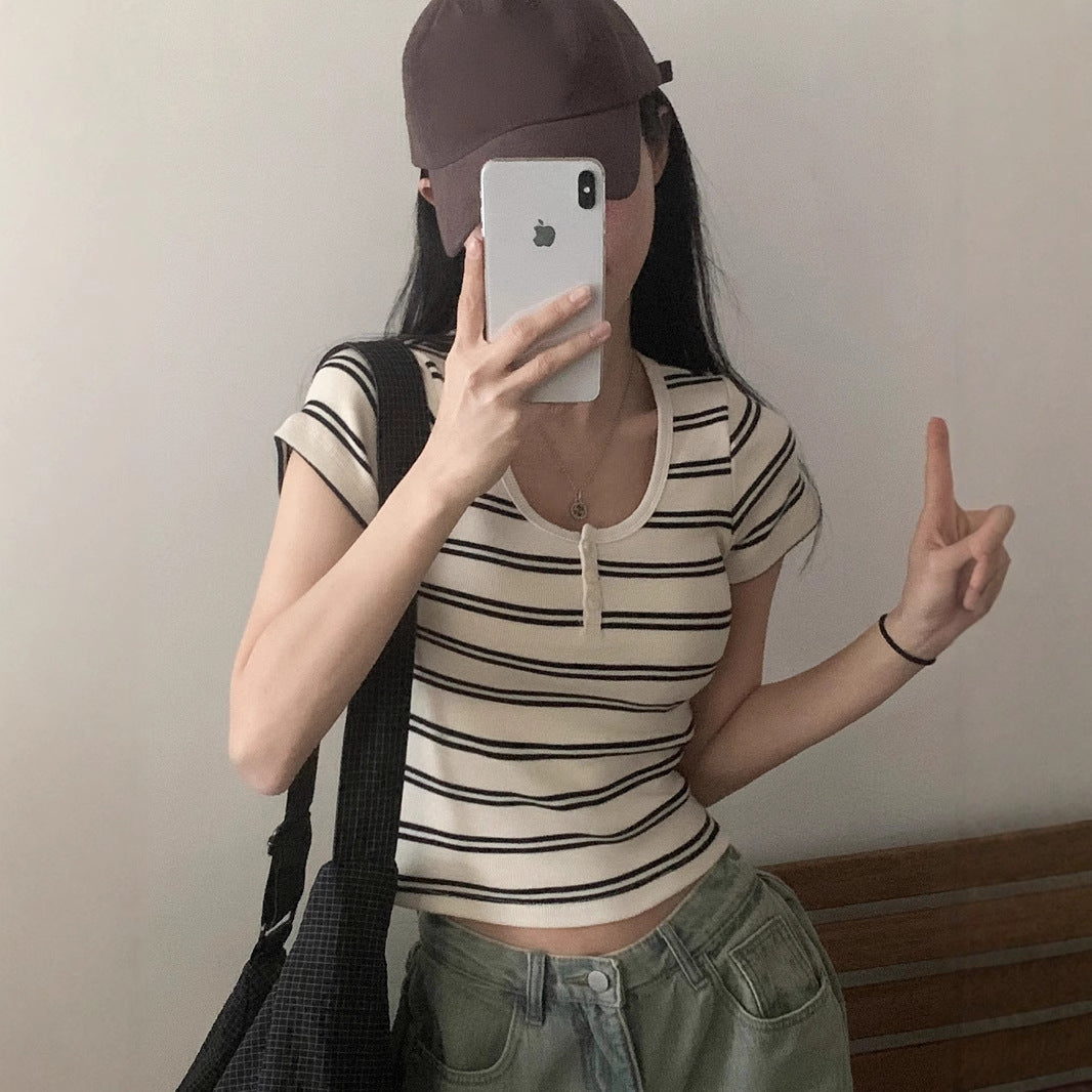 Korean Simple Casual Elegant Slimming Hot Girl Top