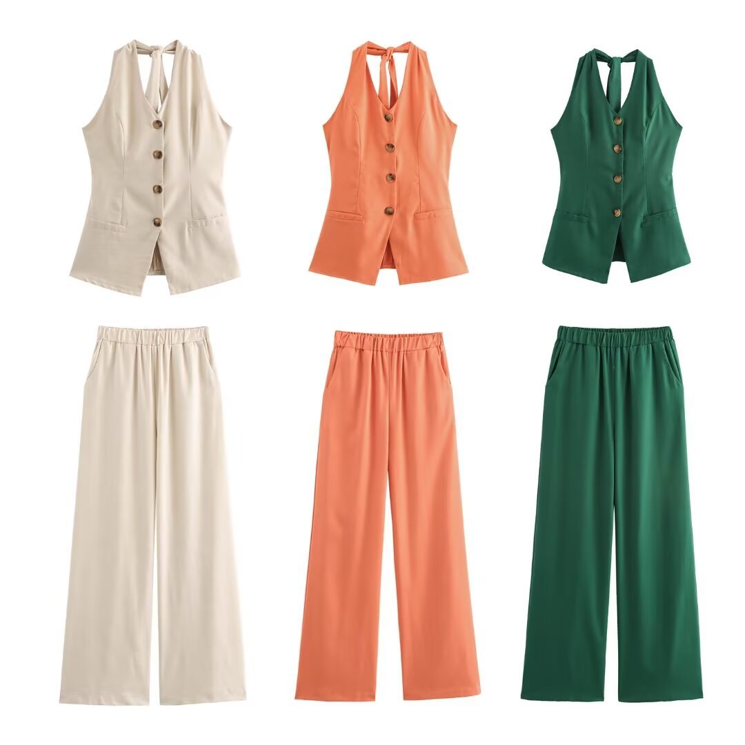 Classic Style Cotton And Linen Halterneck Vest Suit Women's Summer High-grade Trousers