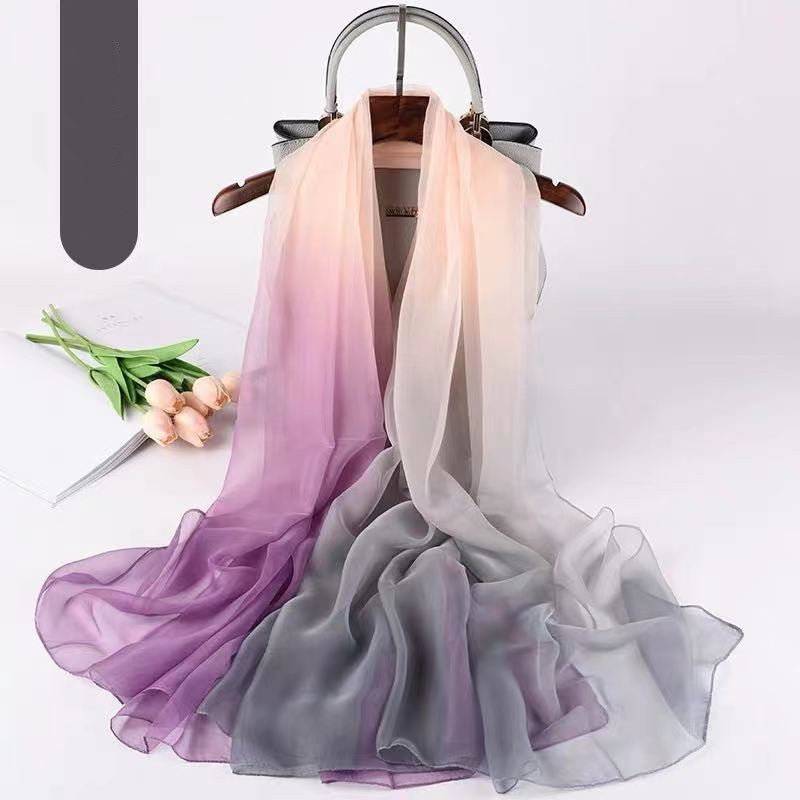 Ladies Gradient Color Summer Soft Yarn Silk Scarf