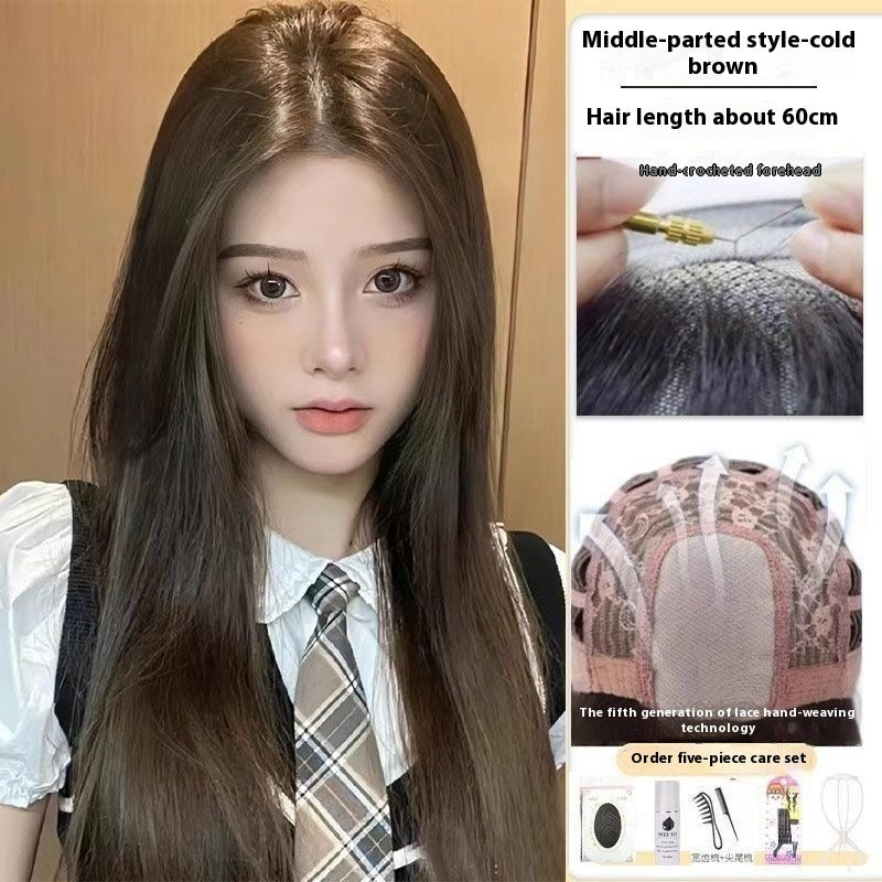 Jaulin Wig Women's Long Hair Forehead Lace Full-head Wig New Artificial Natural Mid-length Long Straight Hair Full Top Wig