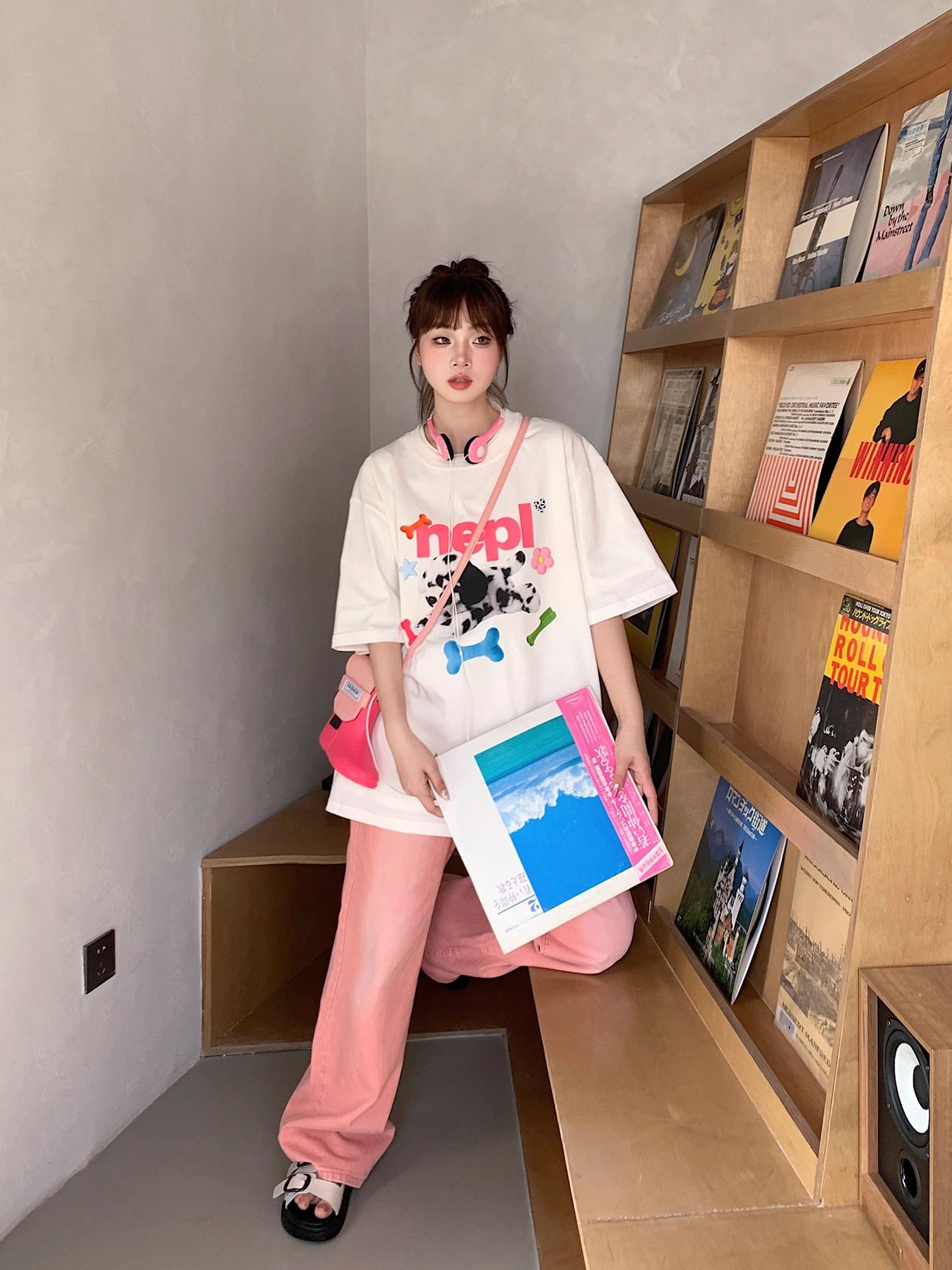 Trend Cartoon Vintage Spotted Dog Printed Short-sleeved T-shirt