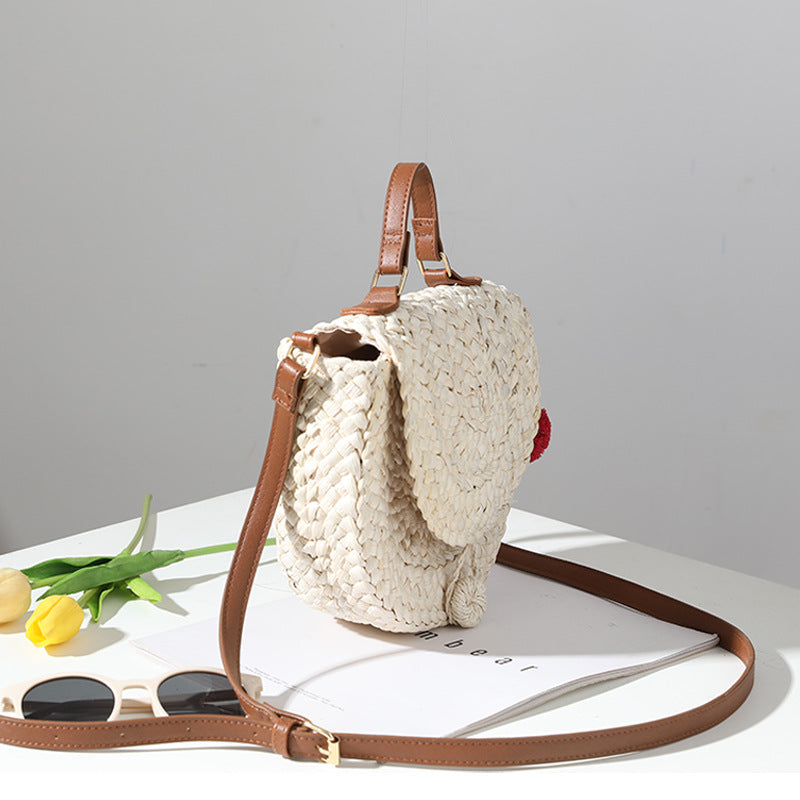 Cute Fur Ball One-shoulder Portable Straw Bag