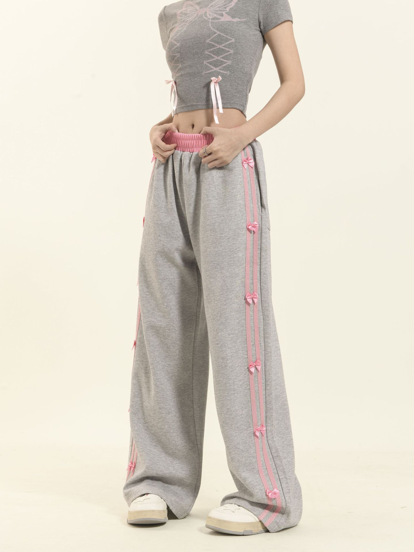 Women's American-style Retro Striped Bow Casual Trousers