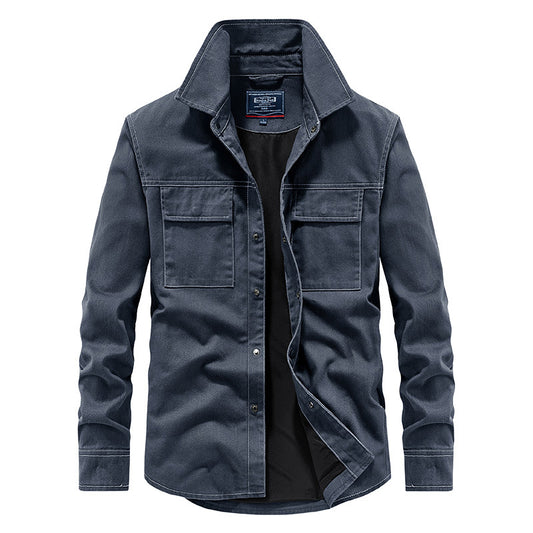 Spring New Denim Long-sleeved Shirt Men Washed Long Lining