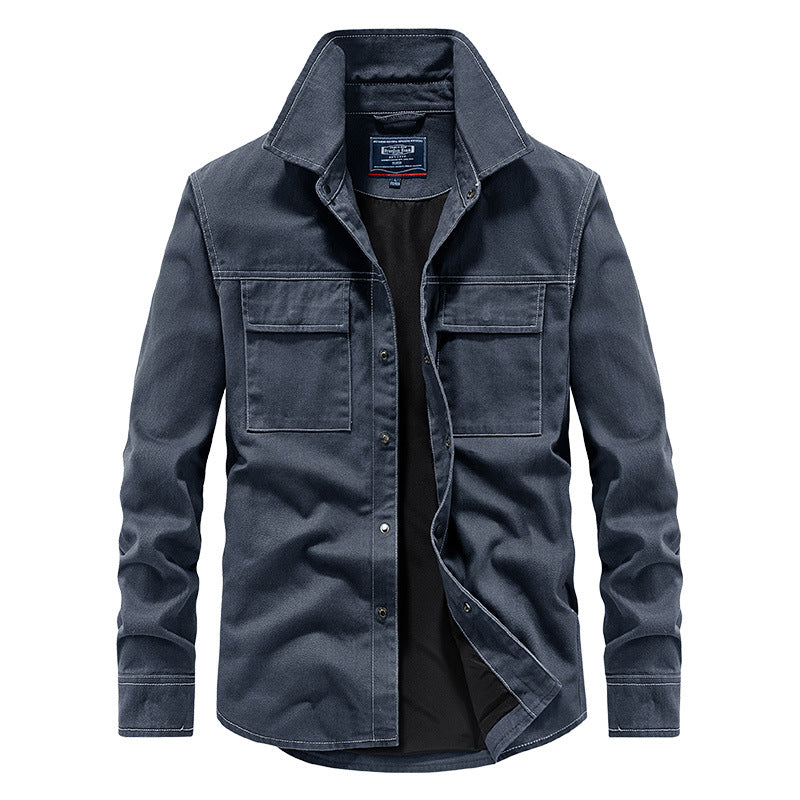 Spring New Denim Long-sleeved Shirt Men Washed Long Lining