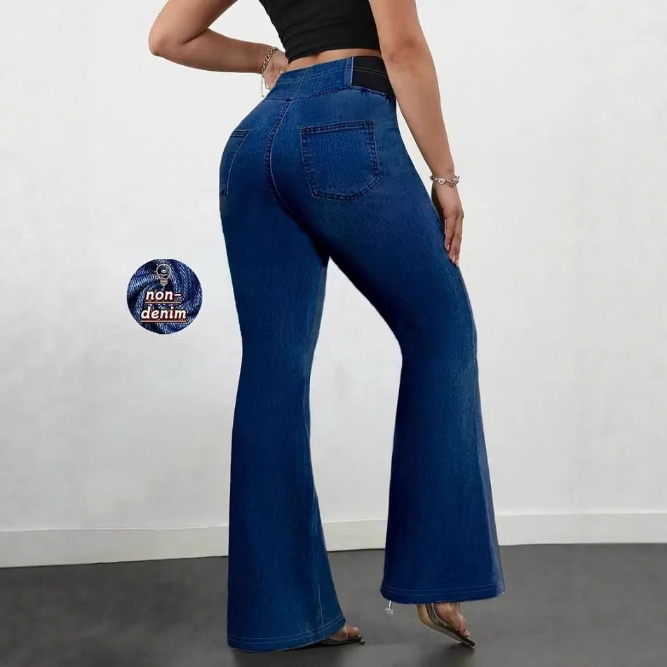 High-waisted Stretchy Slim-fit Faux Denim With A Print