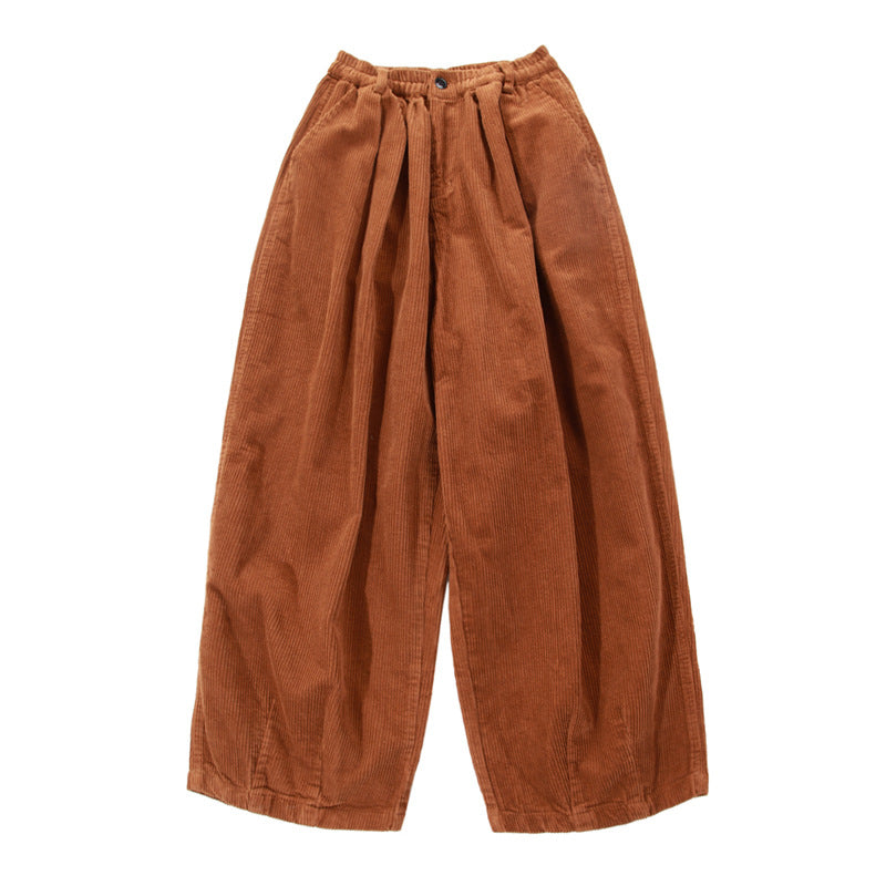 Womens Retro Loose Wide-Leg Corduroy Workwear Casual Pants