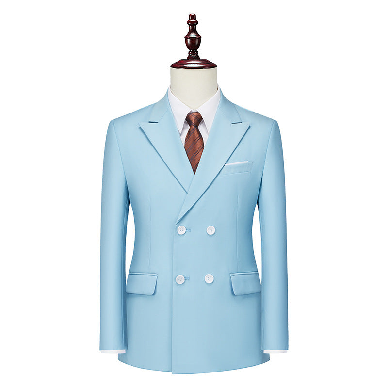 Men's Business Casual Double-breasted Suit Jacket Fashion Solid Color Coat