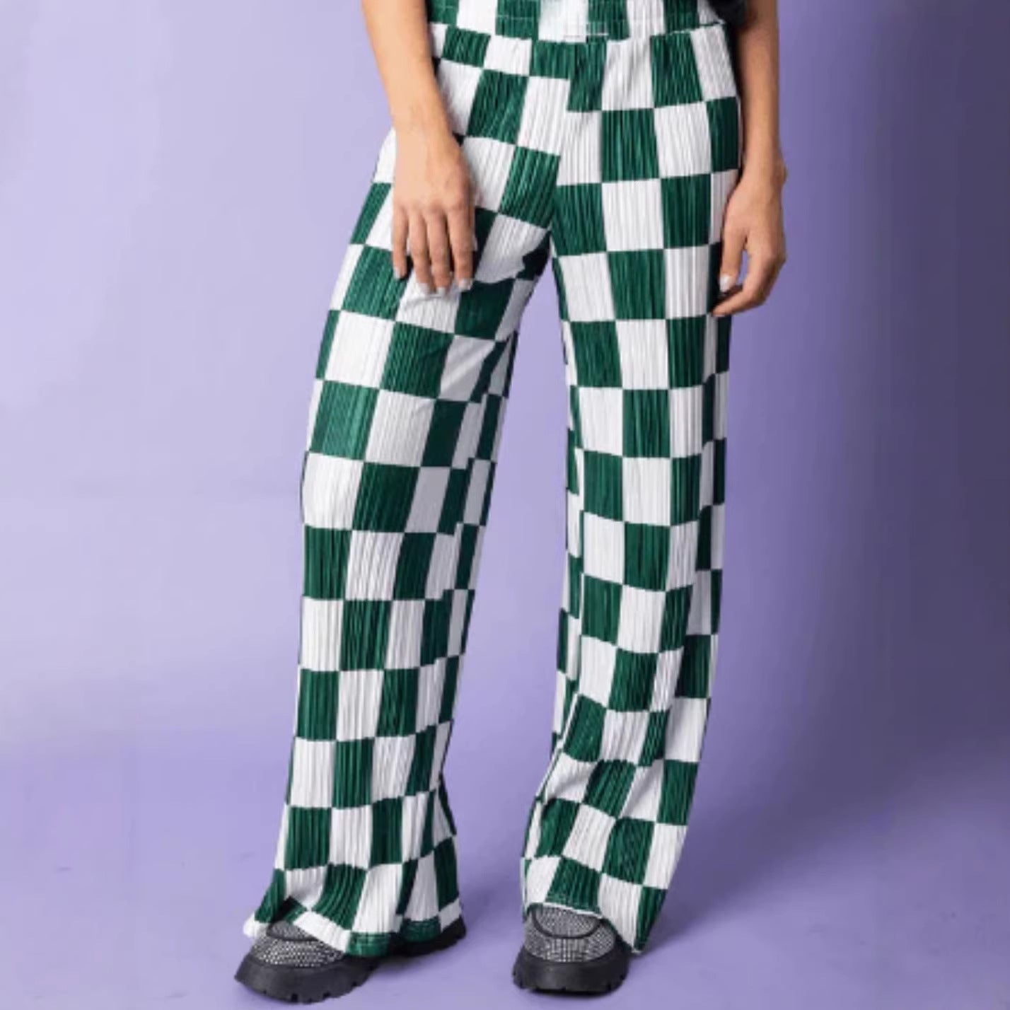 Fashionable Minimalist Plaid Print Pleated Trousers