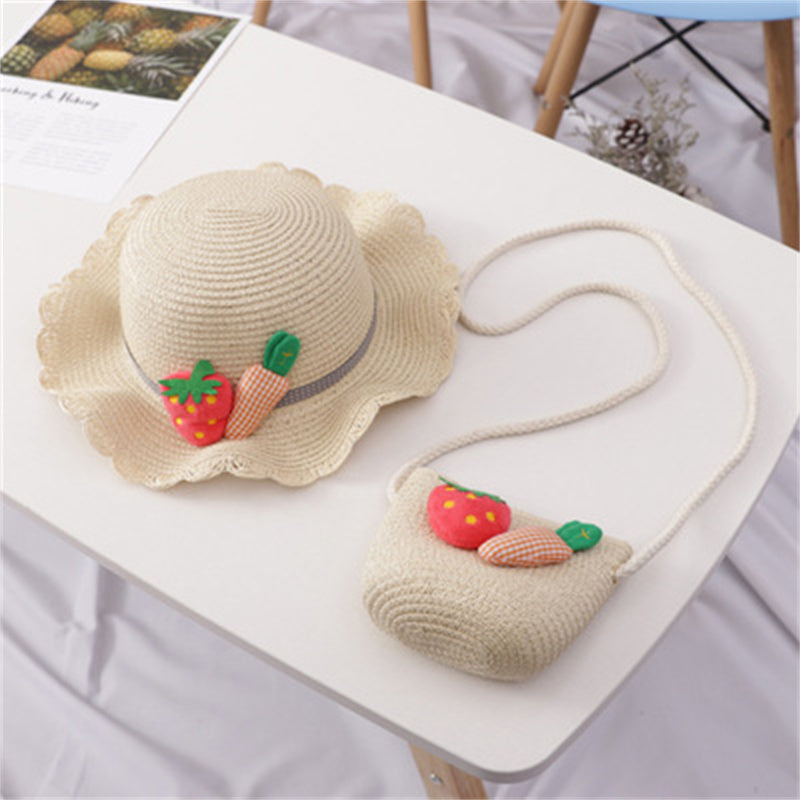 Children's Big Brim Shade Beach Straw Hat Bag