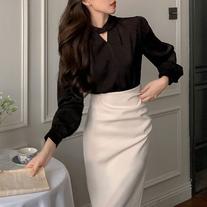 Womens Retro Slightly Mature High-end Split Skirt And Top Set