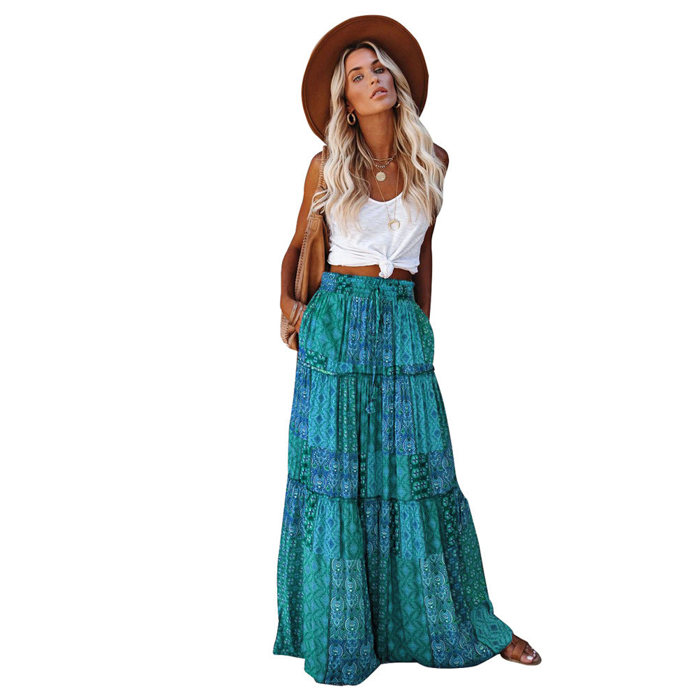Bohemian-style Loose Casual Printed High-waisted Skirt