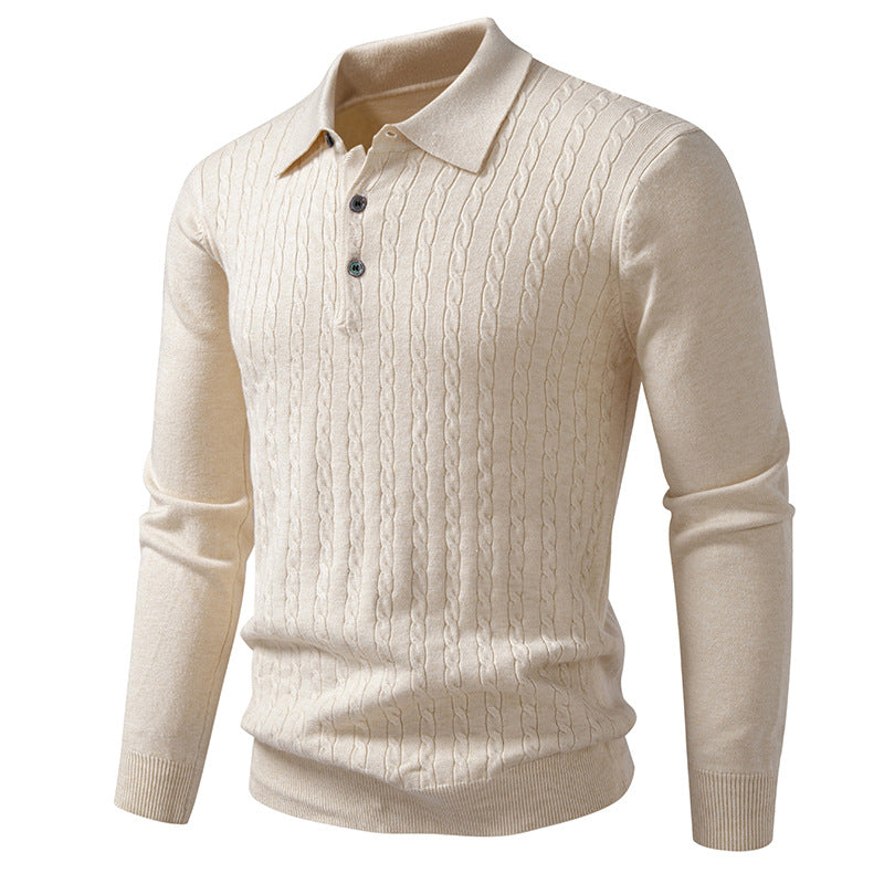 Ny Snoet Blomster Herre Trendy Cardigan Ensfarvet Polo Krave Striktrøje Herre